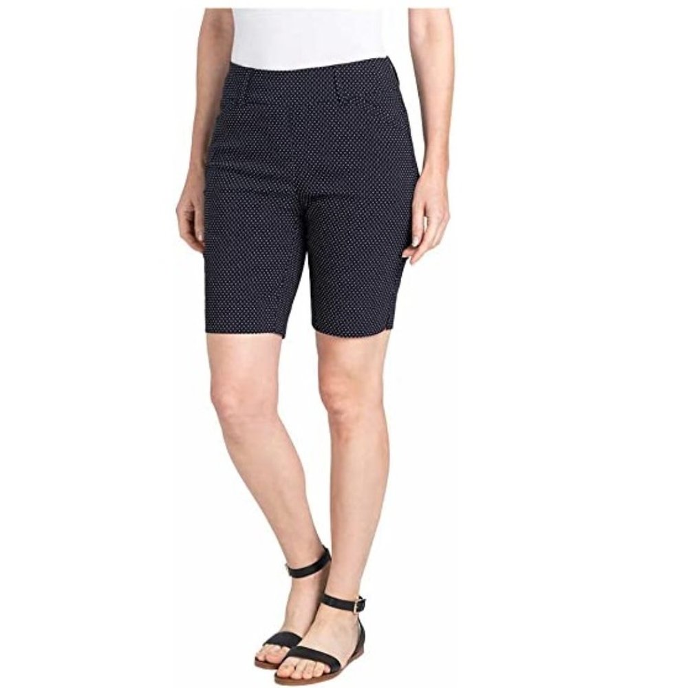 NWT Hilary Radley Pull On Bermuda Shorts Size S Navy & Off-White Dots $50 2B045